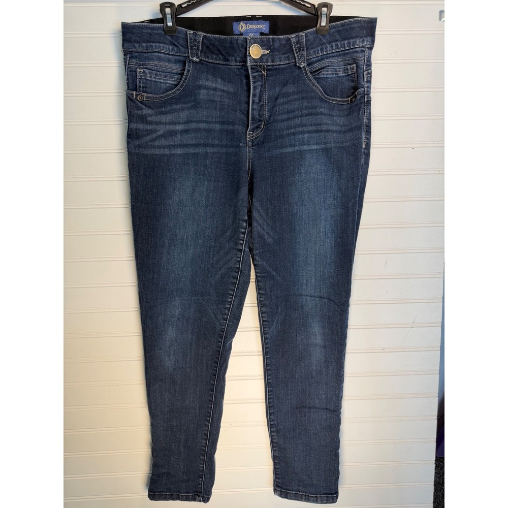 Democracy Ab Solution Jeans Womens 14 Blue Stretch Skinny Ankle Crop Mid Rise
